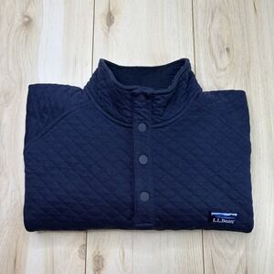 LL Bean Men's Quilted Mock Neck Sweatshirt 1/4 Snap Navy Blue Size XL Cotton